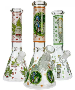 HILLSIDE GLASS 10″ GLOW RICK AND MORTY GRAPHIC BEAKER BONG, ASSORTED GRAPHICS