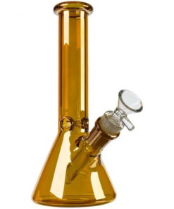 HILLSIDE GLASS 8″ GOLD IRIDESCENT BEAKER BONG